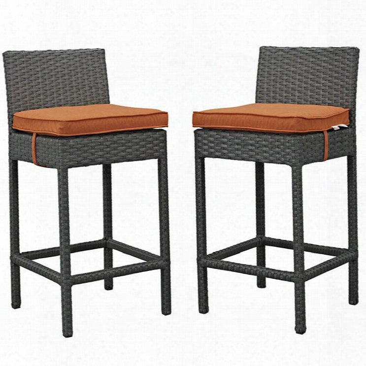 Sojourn Collection Eei-2195-chc-tus-set 2 Pc Outdoor Patio Bar Stool Set With Powder Coated Aluminum Frame Sunbrel La Fabric And Synthetic Rattan Weave