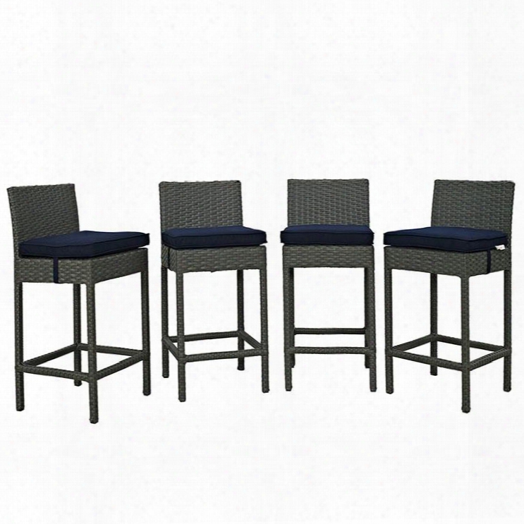 Sojourn Collection Eei-2196-chc-nav-set 4 Pc Outdoor Patio Bar Stool Set With Powder Coated Aluminum Frame Sunbrella Fabric And Synthetic Rattan Weave