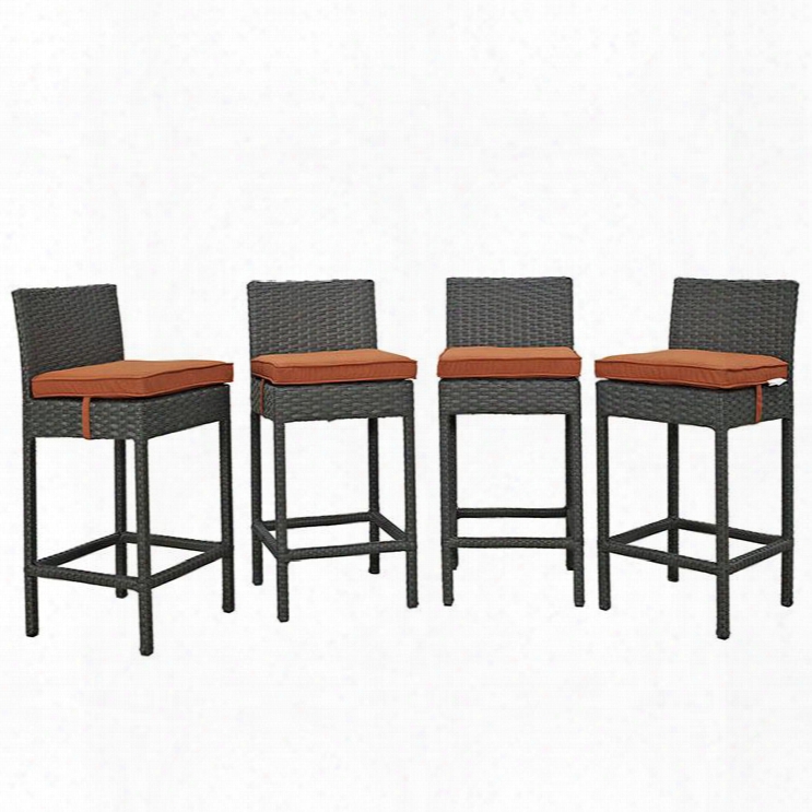 Sojourn Collection Eei-2196-chc-tus-set 4 Pc Outdoor Patio Bar Stool Set With Powder Coated Aluminum Frame Sunbrella Fabric And Synthetic Rattan Weave