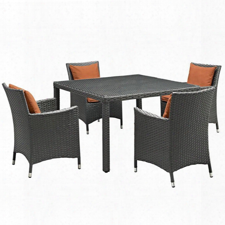 Sojourn Collection Eei-2244-chc-tus-set 5-piece Outdoor Patio Sunbrella Dining Set With 4 Armchairs And Dining Table In Canvas
