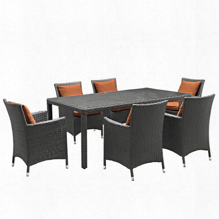 Sojourn Collection Eei-2271-chc-tus-set 7-piece Outdoor Patio Sunbrella Dining Set With 6 Armchairs And Dining Table In Canvas