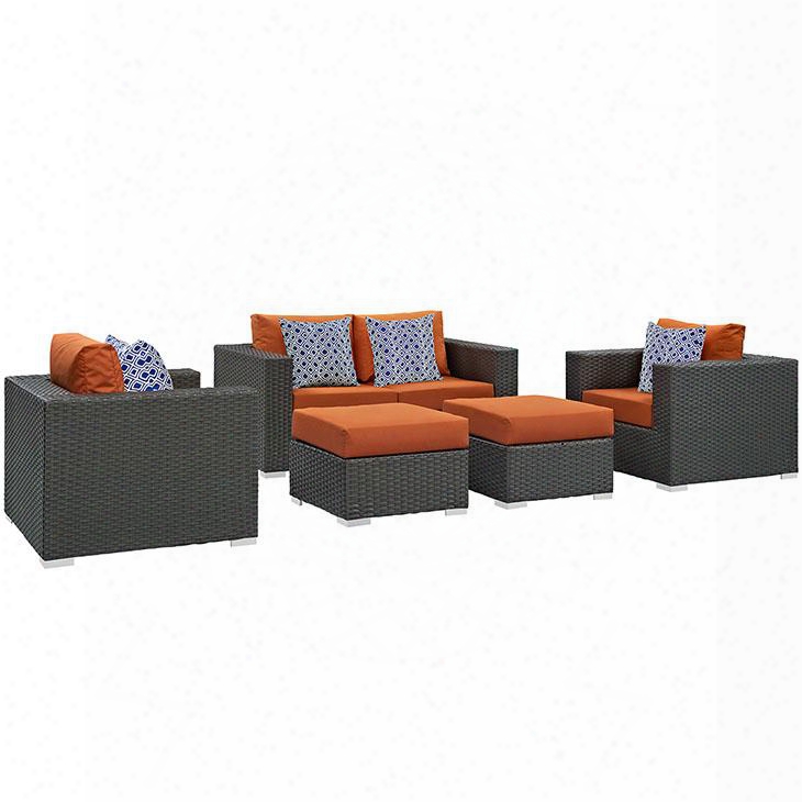 Sojourn Collection Eei-2375-chc-tus-set 5-piece Outdoor Patio Sunbrella Sectional Set With Loveseat 2 Armchairs And 2 Ottomans In Canvas