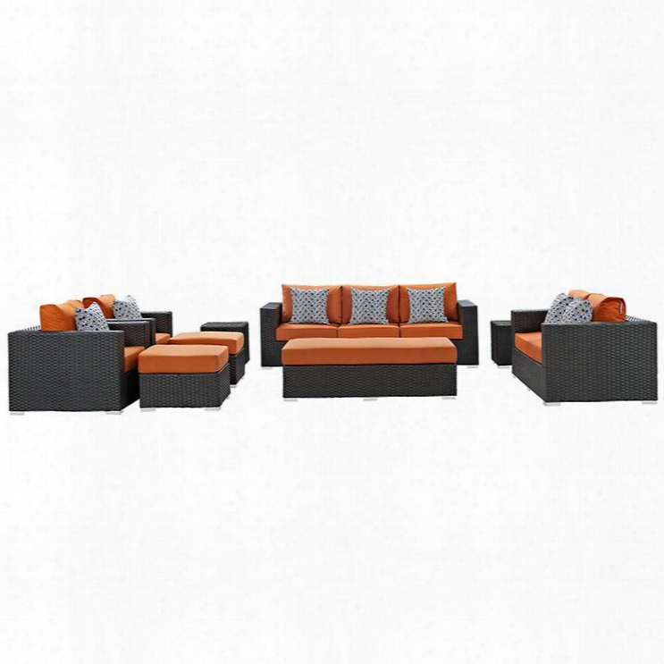 Sojourn Collection Eei-2377-chc-tus-set 9-piece Outdoor Patio Sunbrella Sectional Set With Loveseat Rectangle Ottoman Sofa 2 Armchairs 2 Ottomans And 2