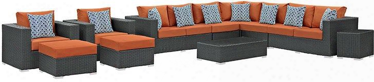 Sojourn Collection Eei-2381-chc-tus-set 11 Pc Patio Sectional Set With 2 Armchairs 2 Armless Chairs 2 Ottomans Corner Chair Left Arm Loveseat Right Arm