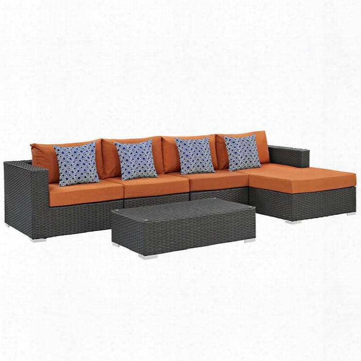 Sojourn Collection Eei-2382-chc-tus-set 5 Pc Outdoor Patio Sectional Set With Powder Coated Aluminum Frame Sunbrella  Fabric Synthetic Rattan Weave Material