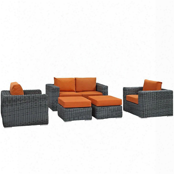 Summon Collection Eei-1893-gry-tus-set 5-piece Outdoor Patio Sunbrella Sectional Set With Loveseat 2 Armchairs And 2 Ottomans In Canvas