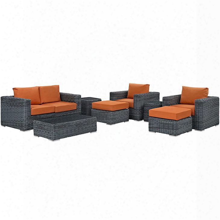 Summon Collection Eei-1894-gry-tus-set 8-piece Outdoor Patio Sunbrella Sectional Set With Loveseat 2 Armchairs 2 Ottomans 2 Side Tables And Coffee Table In