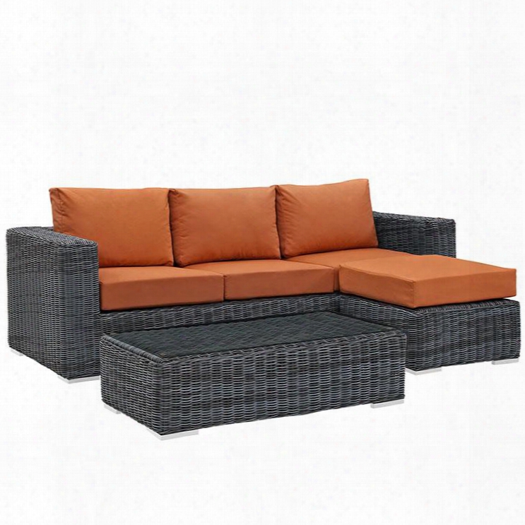 Summon Collection Eei-1903-gry-tus-set 3 Pc Outdoor Patio Sectional Set With Sunbrella Fabric Powder Coated Aluminum Frame Synthetic Rattan Weave Material