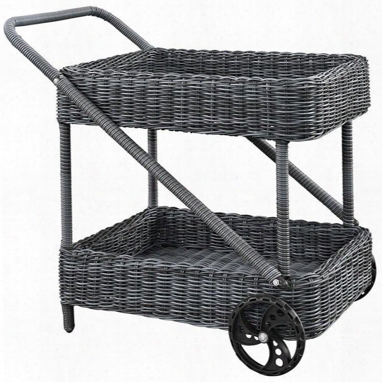 Summon Collection Eei-1990-gry 33" Outdoor Patio Beverage Cart With Synthetic Rattan Weave Powder Coated Aluminum Frame And Water & Uv Resistant In