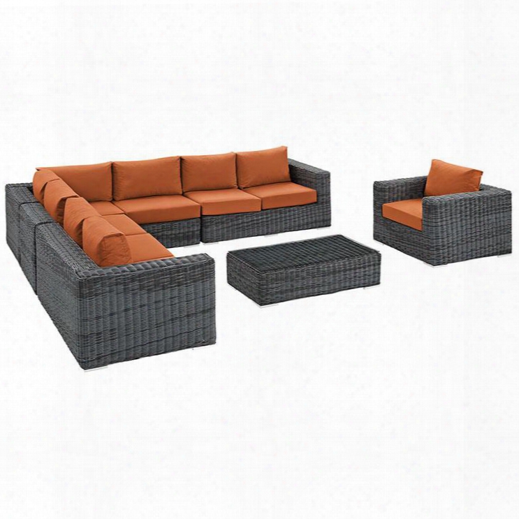 Summon Collection Eei-2014-gry-tus-set 7 Piece Outdoor Patio Sunbrella Sectional Set With Left Arm Facing Loveseat 2 Armless Chairs Corner Chair Right Arm