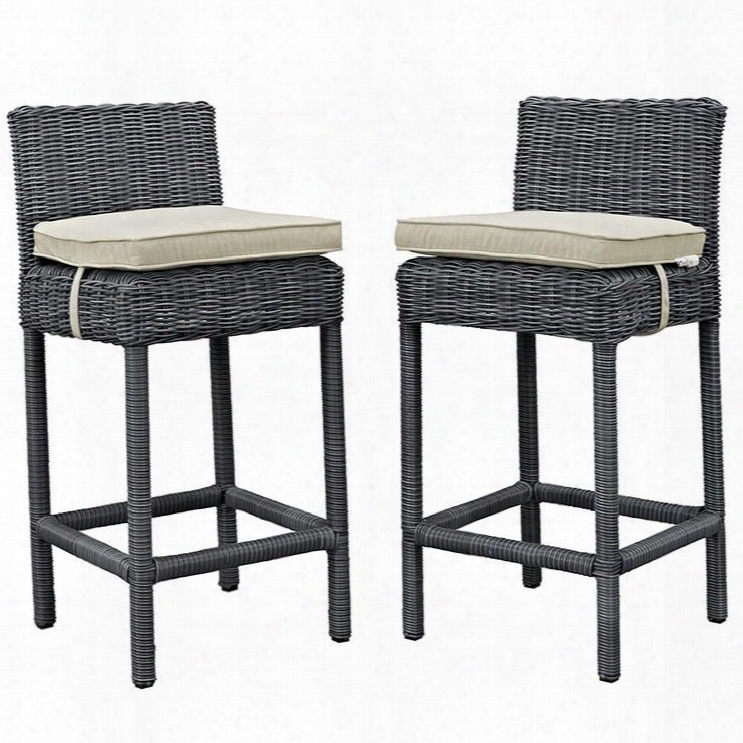 Summon Collection Eei-2197-gry-bei-set 2 Pc Outdoor Patio Pub Set With Powder Coated Aluminum Frame Sunbrella Fabric Synthetic Rattan Weave Water And Uv