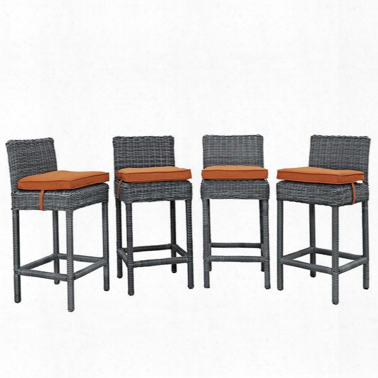 Summon Collection Eei-2198-gry-tus-set Set Of 4 40" Outdoor Patio Bar Stool With Sunbrella Fabric Synthetic Rattan Weave Powder Coated Aluminum Frame Water