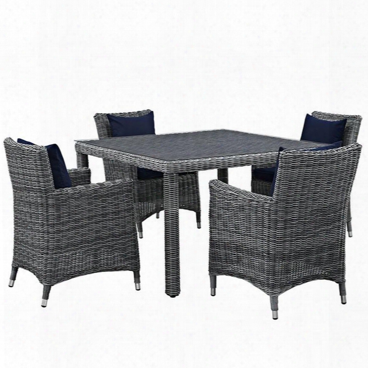 Summon Collection Eei-2316-gry-nav-set 5 Pc Outdoor Patio Dining Set With Sunbrella Fabric Synthetic Rattan Weave Powder Coated Aluminum Frame Water & Uv