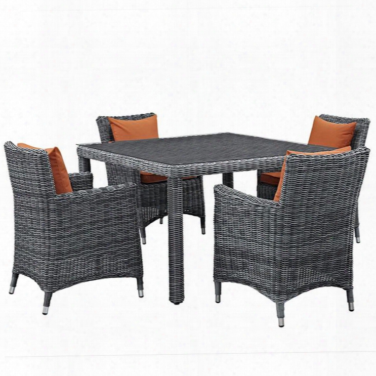 Summon Collection Eei-2316-gry-tus-set 5 Pc Outdoor Patio Dining Set With Sunbrella Fabric Synthetic Rattan Weave Powder Coated Aluminum Frame Water & Uv