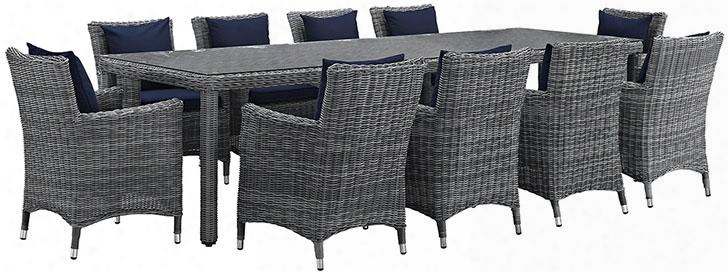 Summon Collection Eei-2332-gry-nav-set1 1 Pc Outdoor Patio Dining Set With Synthetic Rattan Weave Material Powder Coated Aluminum Frame And Sunbrella Fabric