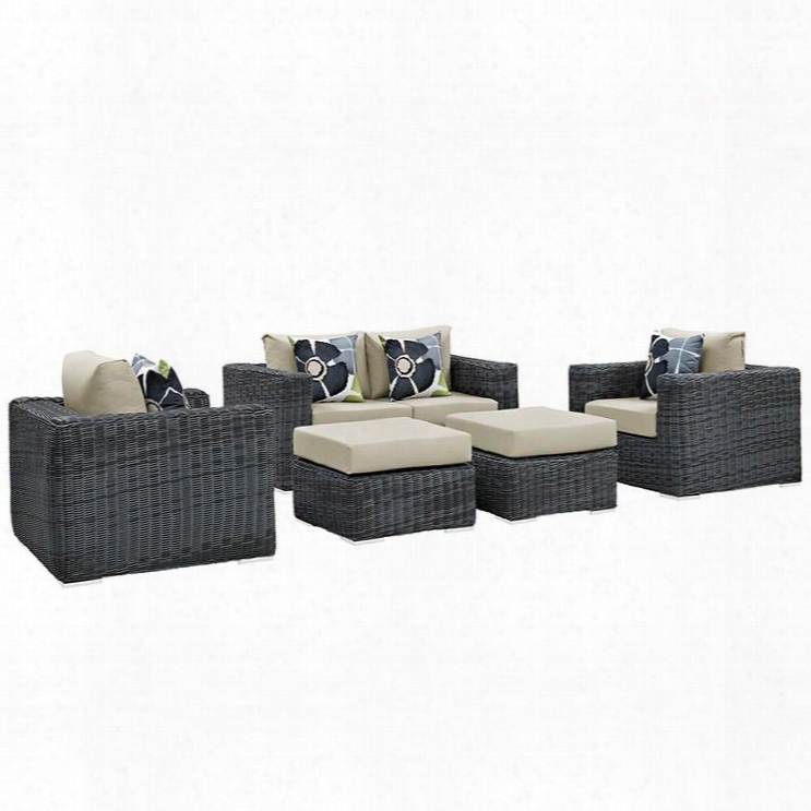 Summon Collection Eei-2388-gry-bei-set 5 Pc Outdoor Patio Sectional Set With Sunbrella Fabric Powder Coated Aluminum Frame Water Resistant And Synthetic