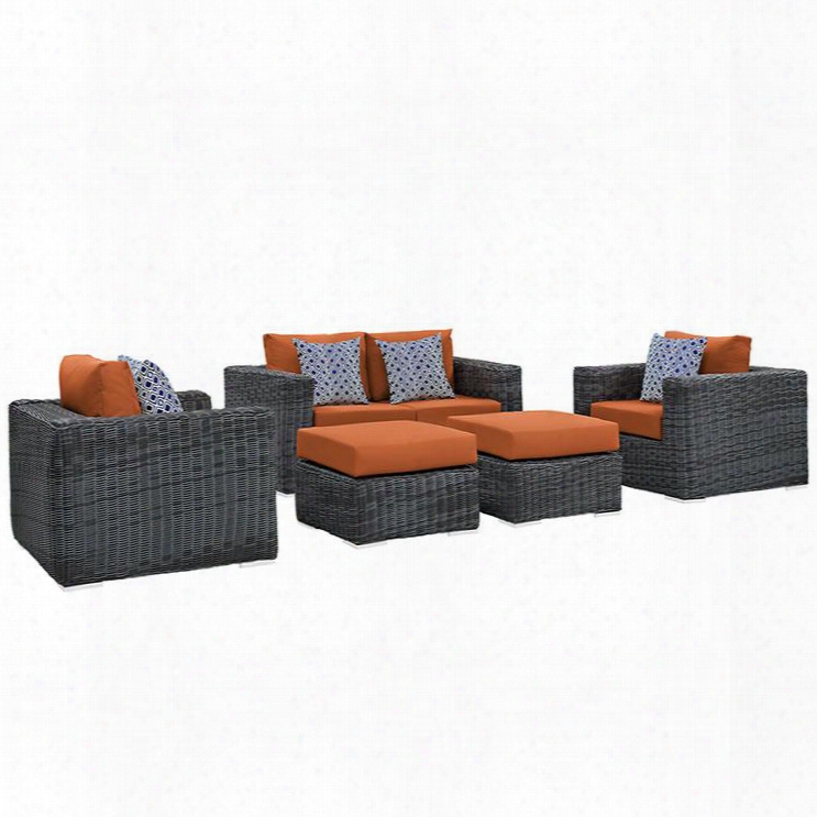 Summon Collection Eei-2388-gry-tu-sset 5 Pc Outdoor Patio Sectional Set With Sunbrella Fabric Powder Coated Aluminum Frame Water Resistant And Synthetic