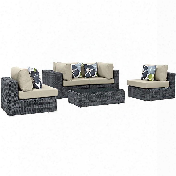 Summon Collection Eei-2391-gry-bei-set 5 Pc Outdoor Patio Sectional Set With Sunbrella Fabric Powder Coated Aluminum Frame Water Resistant And Synthetic