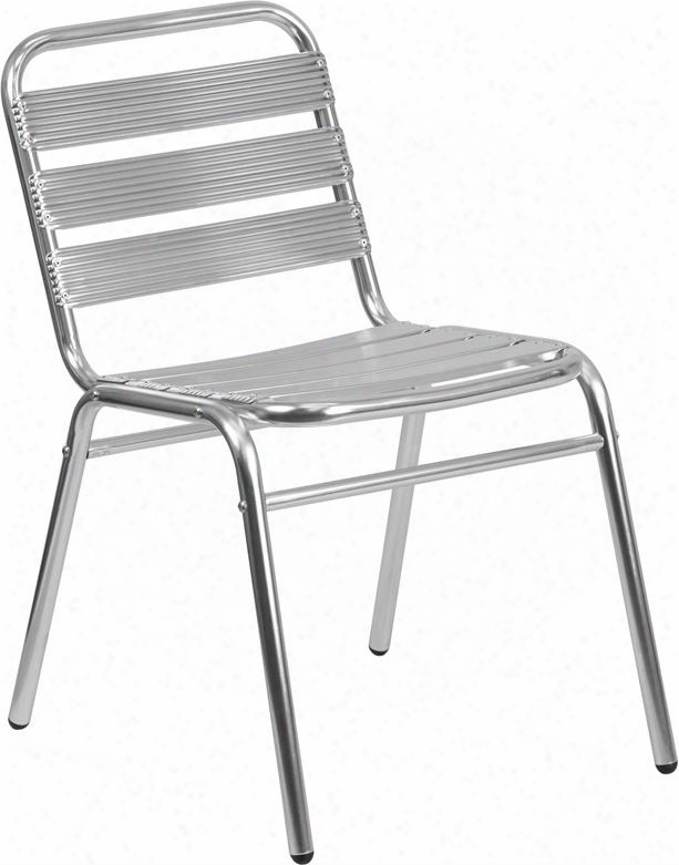 Tlh-015-gg 30" Aluminum Commercial Indoor-outdoor Armless Restaurant Stack Chair With Triple Slat Back Stretchers And Plastic Floor