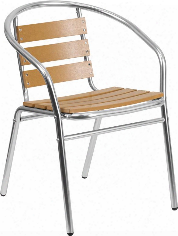 Tlh-017w-gg 29" Aluminum Commercial Indoor-outdoor Restaurant Stack Chair With Triple Slat Faux Teak Back Soft Floor Glides And Lightweight