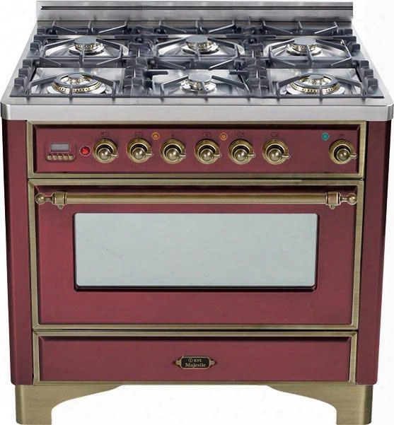 Um906dvggrby 36" Majestic Series Freestanding Gas Range With 6 Sealed Burners Digital Clock And Timer 3.5 Cu .ft. Oven Capacity Infrared Grill-baking Or
