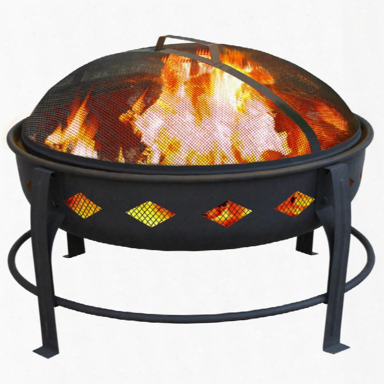 21860 Bromley Fire Pit With Diamond Pattern Spark Screen Arched Legs Support Ring And Steel Construction In