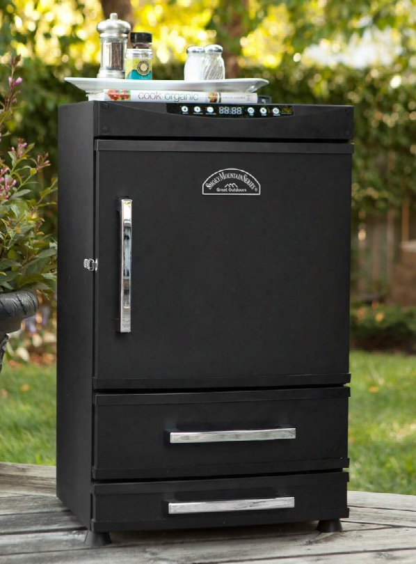 32970 Smoky Mountain 32" Vertical Electric Smoker With 2 Drawers 4 Chrome Plated Steel Cooking Grates And Built-in Control Panel In Black