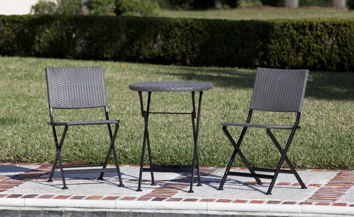 62154 Acosta Folding Wicker 3pc. Bistro Set With Steel Frames And All Weather Wicker Construction In