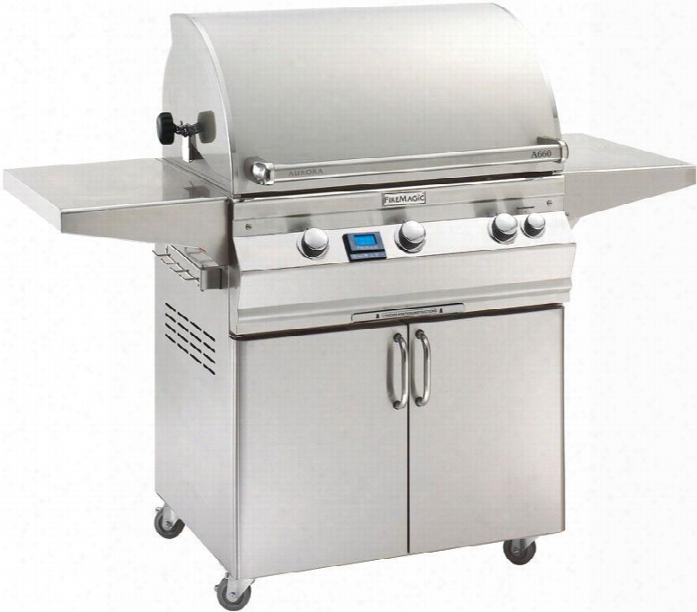 A660s6e1p61 Aurora 63" Cart With 30" Liquid Propane Grill E-burners Side Shelves Backburner Digital Thermometer And Up To 75000 Btus Heat Output In