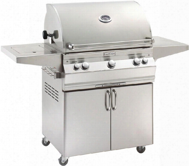 A660s6eap62 Aurora 63" Cart With 30" Liquid Propane Grill E-burners Side Burner Side Shelf Backburner Analog Thermometer And Up To 75000 Btus Heat Output