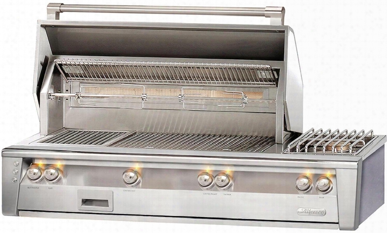 Alxe-56-ng 56" Built-in Natural Gas Grill With 770 Sq. Inches Cooking Surface 3 Main Burners 2 Side Burners 1 Rotisserie Burner And 1 Smoker Burner In