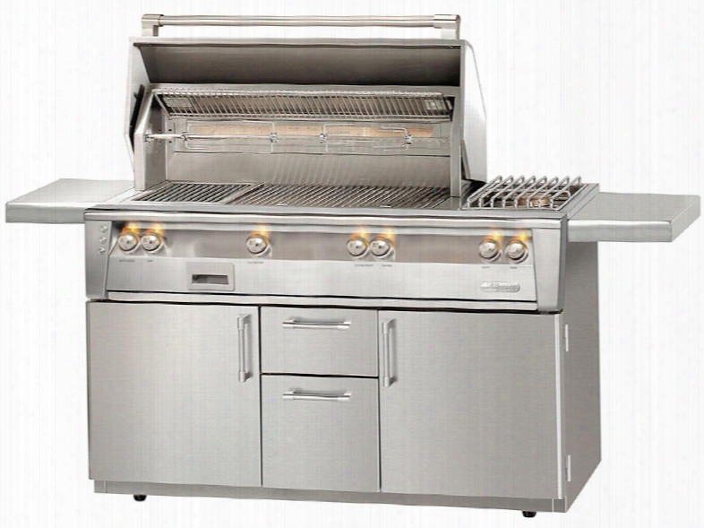 Alxe-56c-ng 56" Natural Gas Standard Grill In Cart Deluxe Up To 82500 Btu With Side Burner Rotisserie And Built-in Motor In Stainless