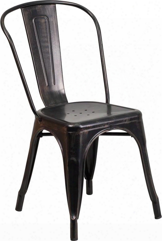 Ch-31230-bq-gg Metal Indoor-outdoor Stackable Chair With Drain Holes In The Seat And Protective Rubber Floor Glides In