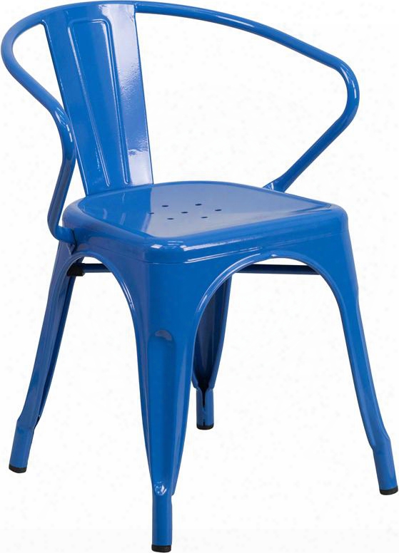 Ch-31270-bl-gg 21.5" Bistro Chair With Integrated Arms Lightweight Design Curved Back Powder Coat Finish And Galvanized Steel Construction In