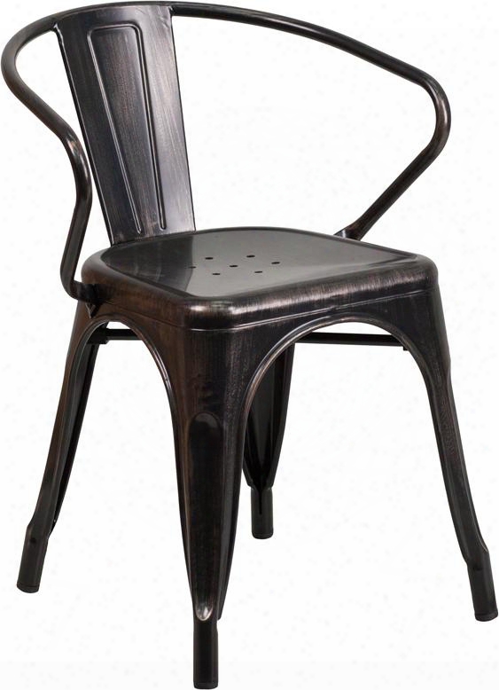 Ch-31270-bq-gg 21.5" Bistro Chair With Integrateda Rms Lightweight Design Curved Back Powder C Oat Finish And Galvanized Steel Construction In Black-antique