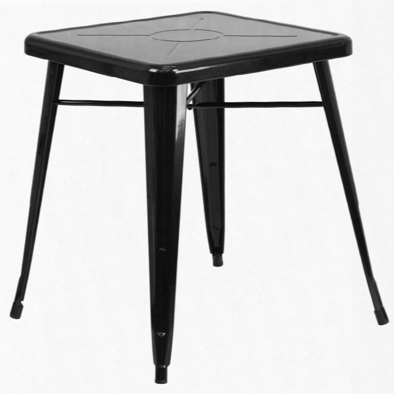 Ch-31330-29-bk-gg 27.75" Outdoor Table With 2" Thick Edge Top Galvanized Steel Construction Square Shape Protective Rubber Floor Glides And Powder Coat