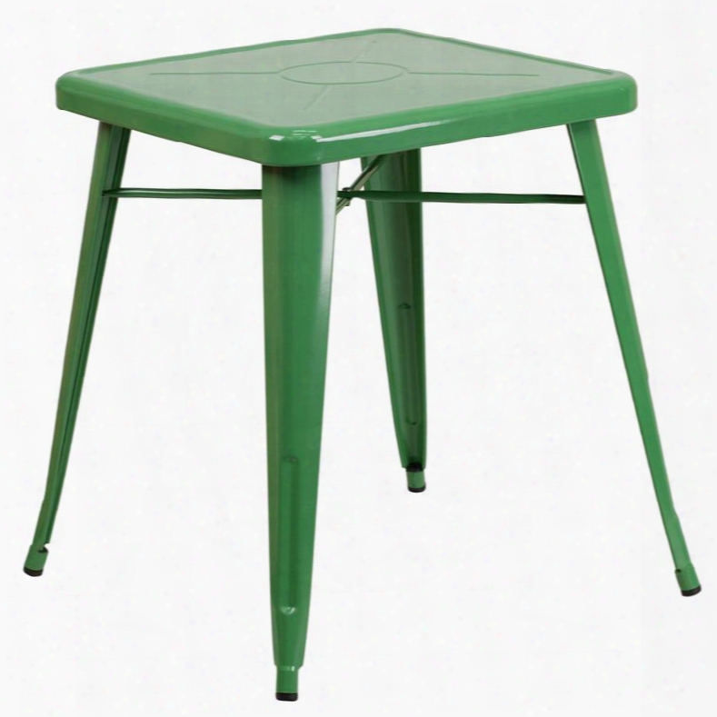 Ch-31330-29-gn-gg 27.75" Outdoor Table With 2" Thick Edge Top Galvanized Steel Construction Square Shape Protective Rubber Floor Glides And Powder Coat