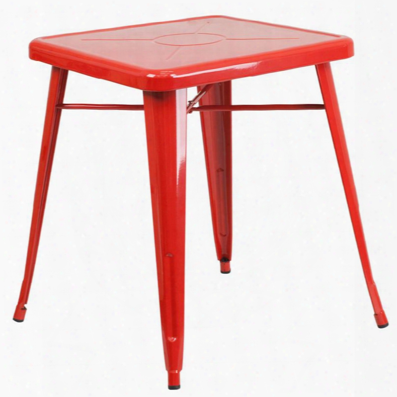 Ch-31330-29-red-gg 27.75" Outdoor Table With 2" Thick Edge Top Galvanized Steel Construction Square Shape Protective Rubber Floor Glides And Powder Coat