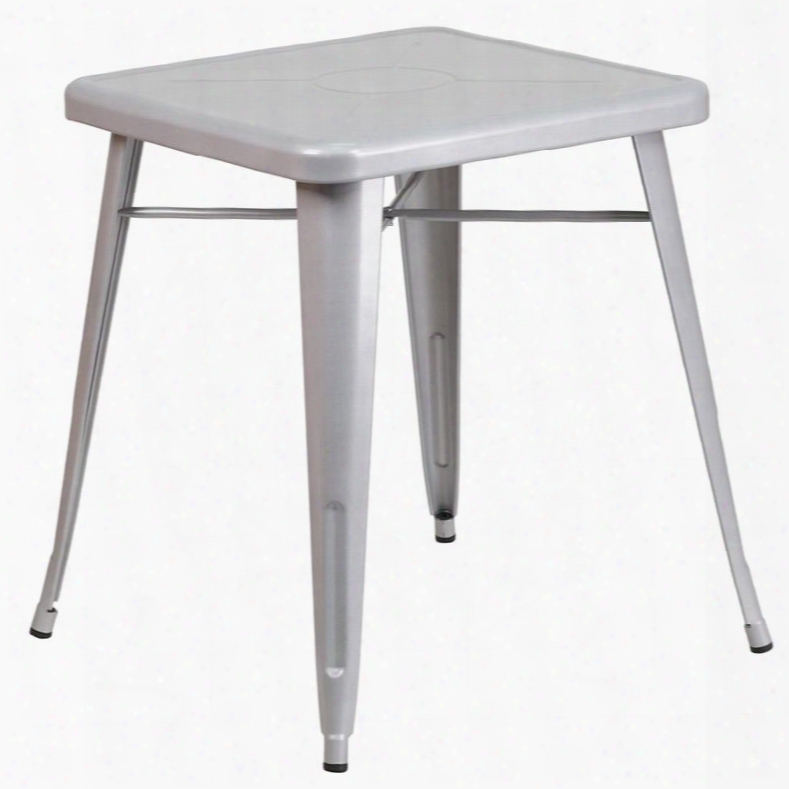 Ch-31330-29-sil-gg 27.75" Outdoor Table With 2" Thick Edge Top Galvanized Steel Construction Squuare Shape Protective Rubber Floor Glides And Powder Coat