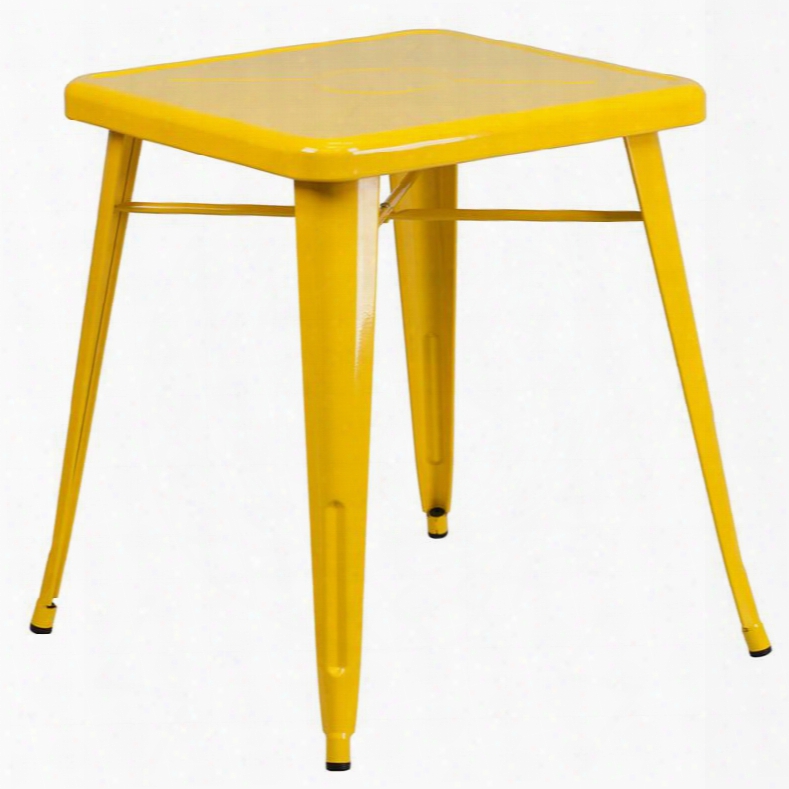 Ch-31330-29-yl-gg 27.75" Outdoor Table With 2" Thick Edge Top Galvanized Stel Construction Square Shape Protective Rubber Floor Glides And Powder Coat
