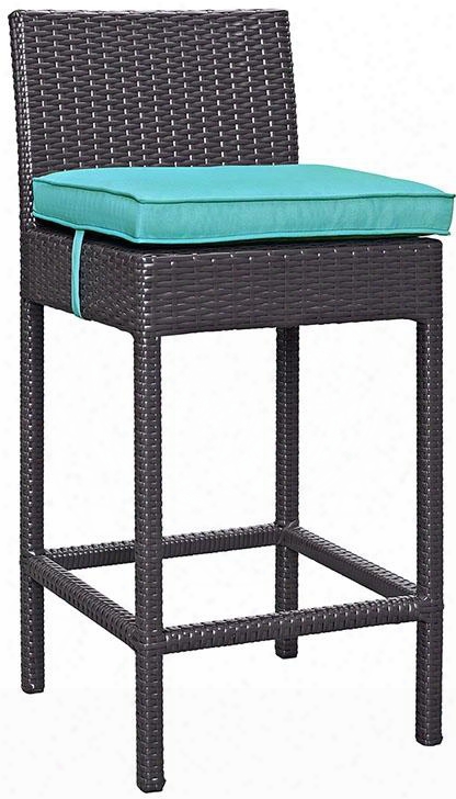 Convene Collection Eei-1006-exp-trq 21" Outdoor Fabric Bar Stool With All-weather Fabric Cushion Synthetic Rattan Weave Material Aluminum Frame Uv And Water