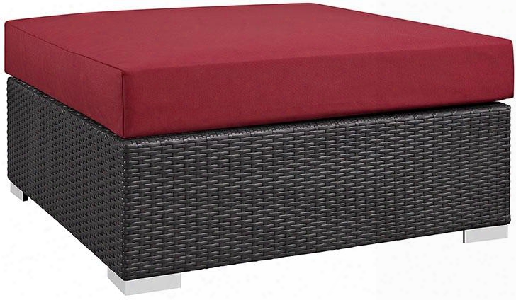 Convene Collection Eei-1845-exp-red 35.5" Outdoor Patio L Arge Square Ottman With Polished 201 Stainless Steel Legs Washable Cushion Cover Uv And Water