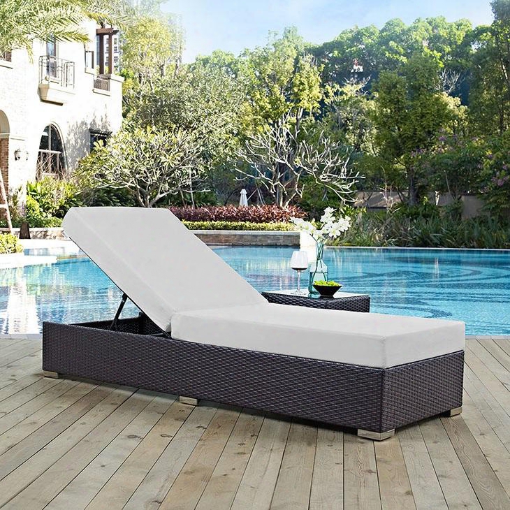 Convene Collection Eei-1846-exp-whi 82.5" Outdoor Patio Chaise Lounge With Fabric Cusshioons Stainless Steel Legs Powder Coated Aluminum Tube Frame Uv And