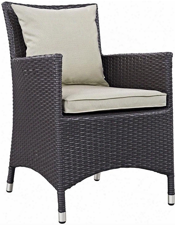 Convene Collection Eei-1913-exp-bei 25.5" Dining Outdoor Patio Armchair With All-weather Fabric Cushion Synthetic Rattan Weave Material Aluminum Frame Uv