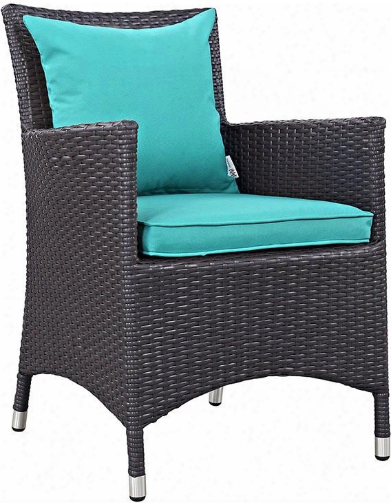 Convene Collection Eei-1913-exp-trq 25.5" Dining Outdoor Patio Armchair With All-weather Fabric Cushion Synthetic Rattan Weave Material Aluminum Frame Uv
