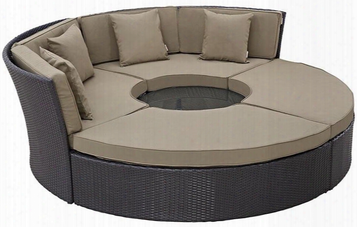 Convene Collection Eei-2171-exp-moc-set 86" Circular Outdoor Patio Daybed With Ottomans Pillows Included Fabric Cushion Powder Coated Aluminum Tube Frame