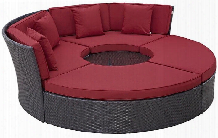 Convene Colletion Eei-2171-exp-red-set 86" Circular Outdoor Patio Daybed With Ottomans Pillows Included Fabric Cushion Powder Coated Aluminum Tube Frame