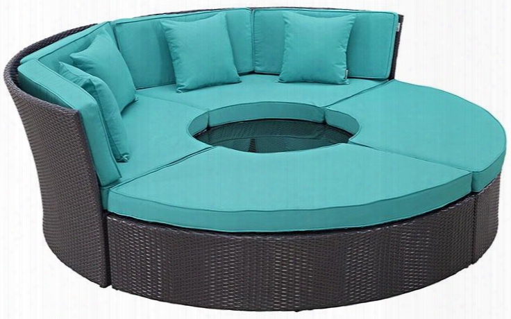 Convene Collection Eei-2171-exp-trq-set 86" Circular Outdoor Patio Daybed With Ottomans Pillows Included Fabric Cushion Powder Coated Aluminum Tube Frame
