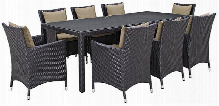 Convene Collection Eei-2217-exp-moc-set 9 Pc Outdoor Patio Dining Set With 8 Armchairs Rectangular Glass Top Table Synthetic Rattan Weave Construction And