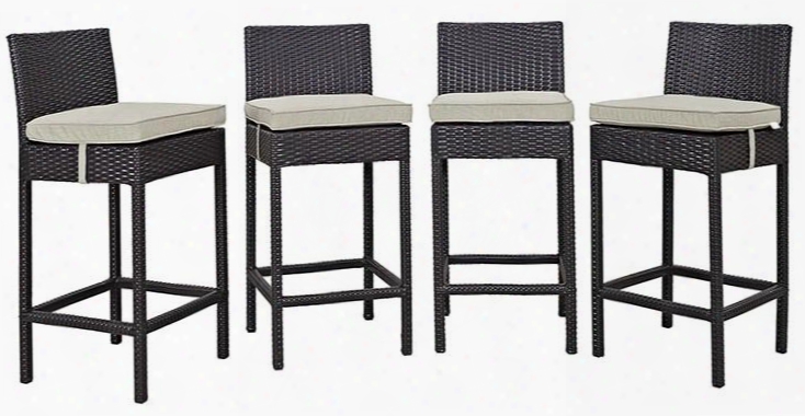 Convene Collection Eei-2218-exp-bei-set 4 Pc Outdoor Patio Pub Set With Synthetic Rattan Weave Construction And All-weather Fabric Cushions In Espresso Beige